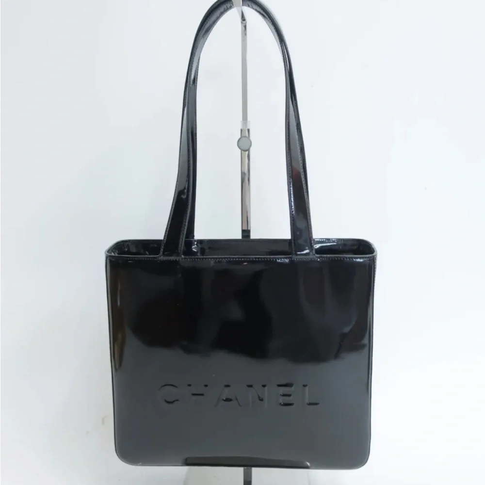 Chanel Authentic Black Enamel Tote Shoulder Bag - Picture 3 of 13